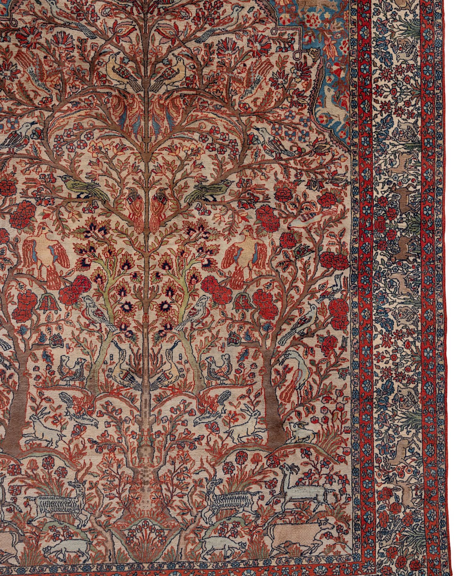 An Oriental woollen rug, decorated with the tree of life and paradise scenery, 297 x 216 cm - Bild 8 aus 9