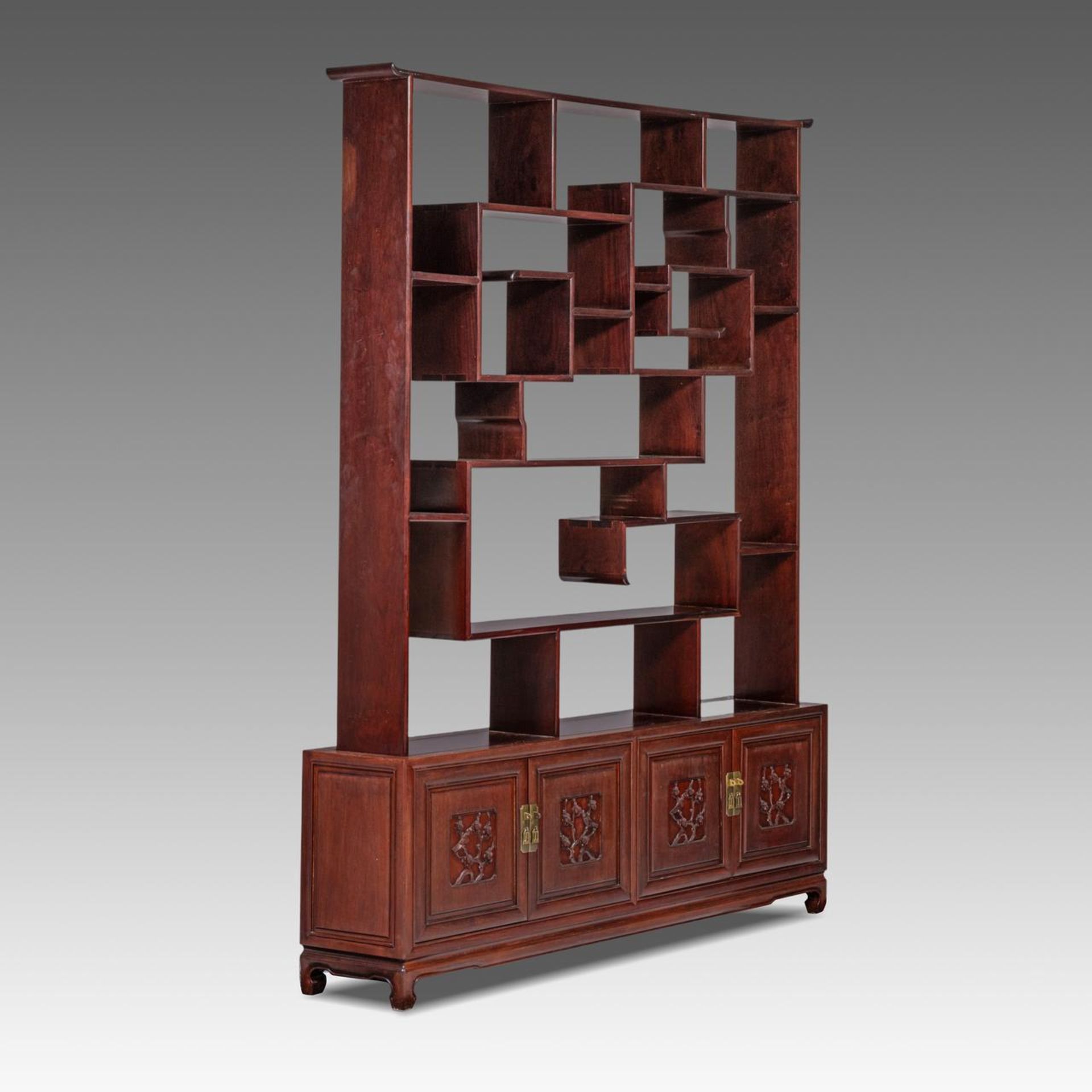 A Chinese hardwood display cabinet, 20thC, H 196 - W 151 - D 20 cm - Image 2 of 4