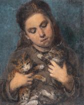 Xavier Mellery (1845-1921), 'Les trois amis', oil on canvas 46 x 38 cm. (18.1 x 14.9 in.), Frame: 62