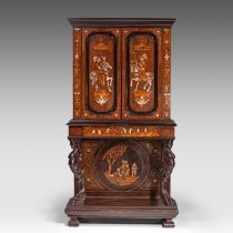 A German Baroque revival bookcase on stand with ivory and wood inlay, 19thC, H 180 - W 95 - D 47 (+)