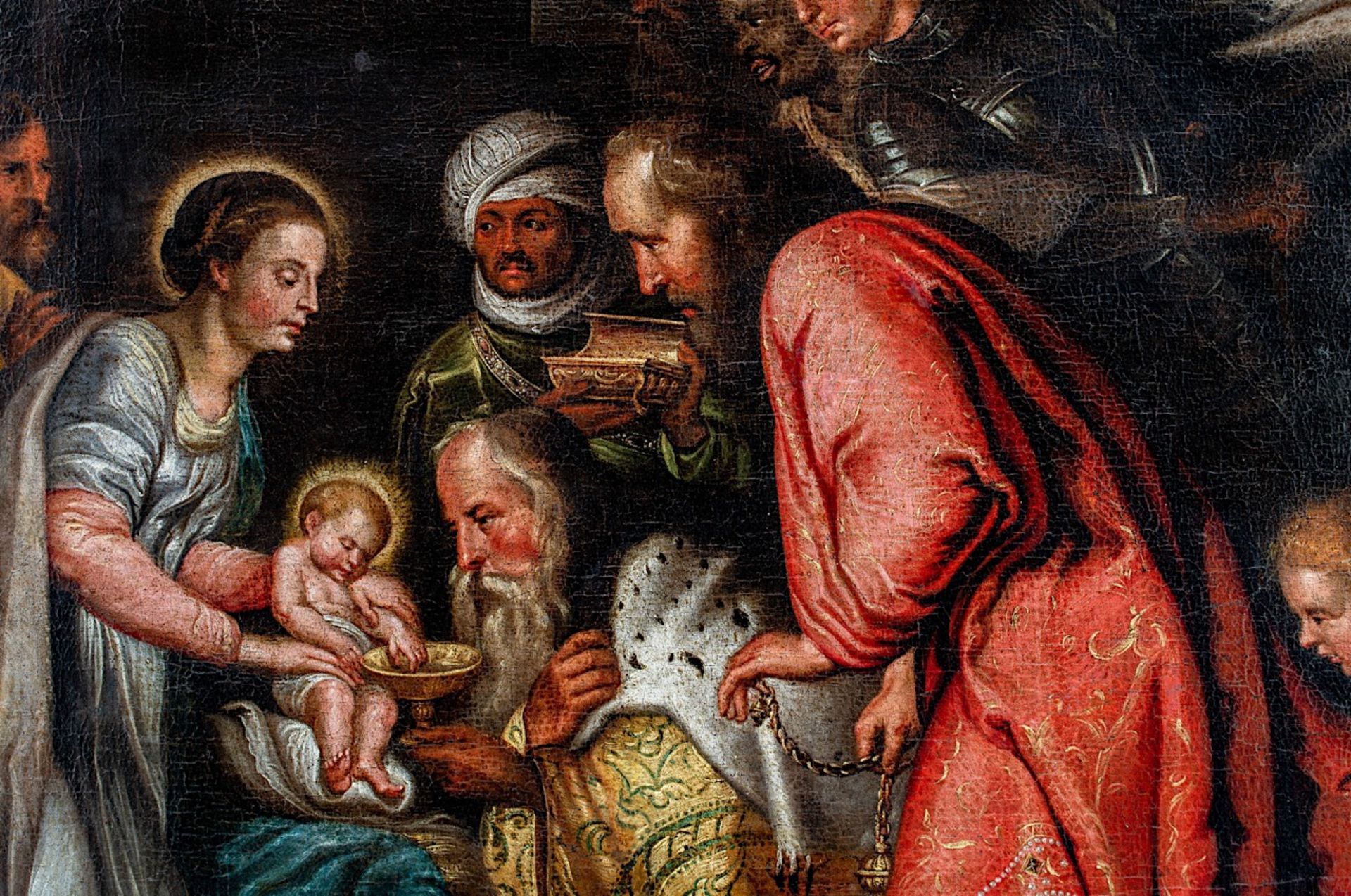 The adoration of the Magi, 17thC, oil on canvas, 102 x 129 cm - Image 5 of 7