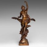 Emile Louis Picault (1833-1915) 'Hebe et l'aigle de Jupiter', patunated bronze, H 71 cm