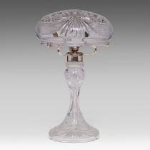 An Art Nouveau cut crystal mushroom table lamp, H 52 cm