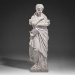 A Carrara marble sculpture of the muse of history Clio, H 118 cm