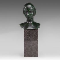 Georges Minne (1866-1941), bust of Maria Gevaert, green patinated bronze, H 15 cm