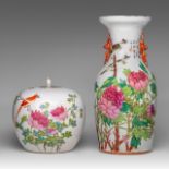 A Chinese qianjiang cai 'Birds and Peonies' vase and ginger jar, both with signed texts, Republic pe