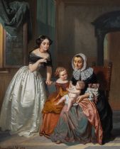 Casimir van den Daele (1818-1880), a visit from grandma, 1853, oil on panel 63 x 52 cm. (24.8 x 20.4