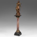 Adrien Etienne Gaudez (1845-1902), 'Gloire au travail', patinated bronze on a marble pedestal, H 169