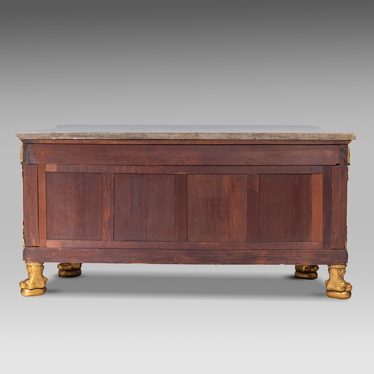 A Louis XVI style commode a vantaux after Stockel and Benneman, H 93 - W 186 - D 86,5 cm - Image 11 of 25