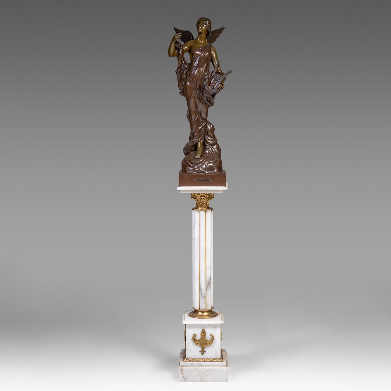 Pierre Etienne Daniel Campagne (1851-1914), 'L'inspiration', patinated bronze, H 85 cm - Image 13 of 26