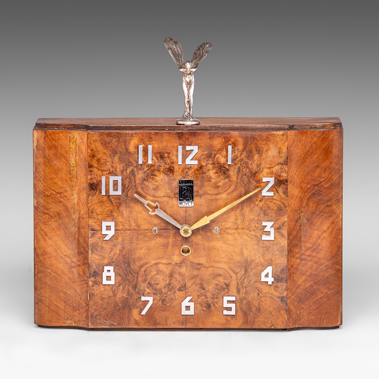 A mid-20th century Rolls-Royce burr wood electric mantle clock, H 35 - W 38 cm - Image 2 of 7