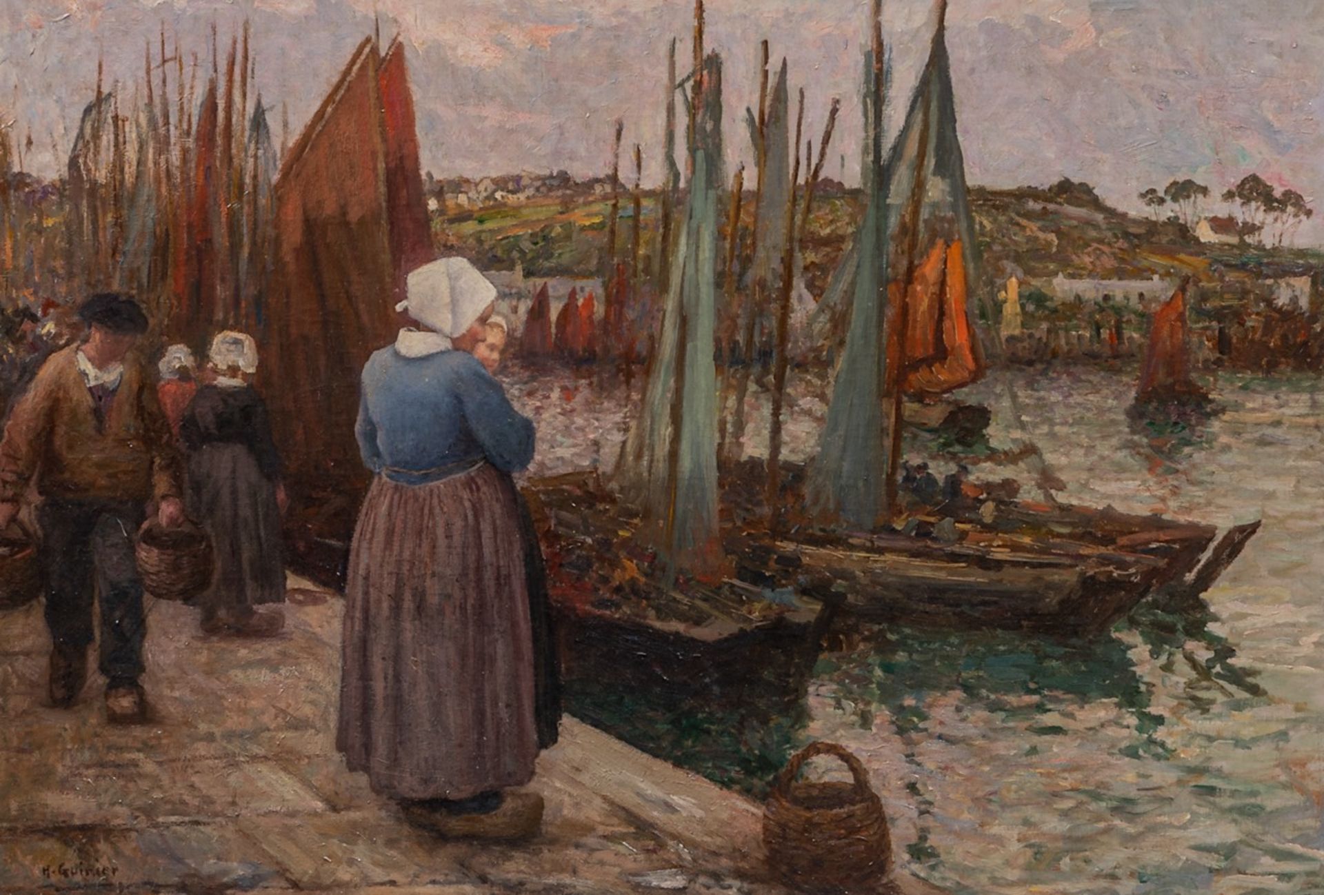 Herni Jules Guinier (1867-1927), Breton fishing port, oil on canvas 55 x 80 cm. (21.6 x 31 1/2 in.),