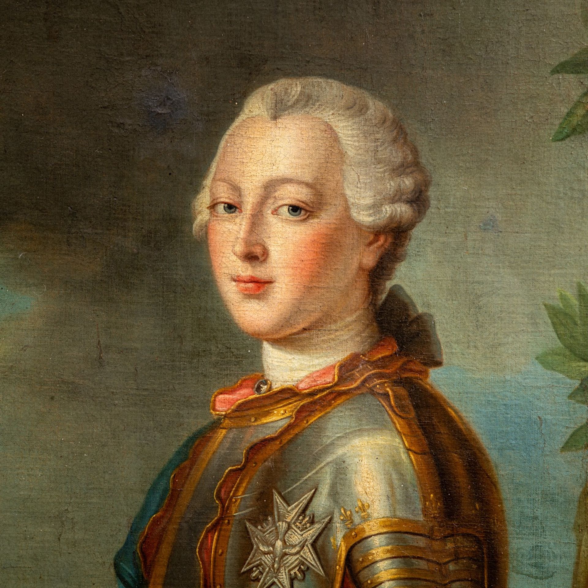 Attrib. to Charles Van Loo (1705-1765), portrait of Louis Joseph de Bourbon, Prince of Conde in armo - Image 4 of 8