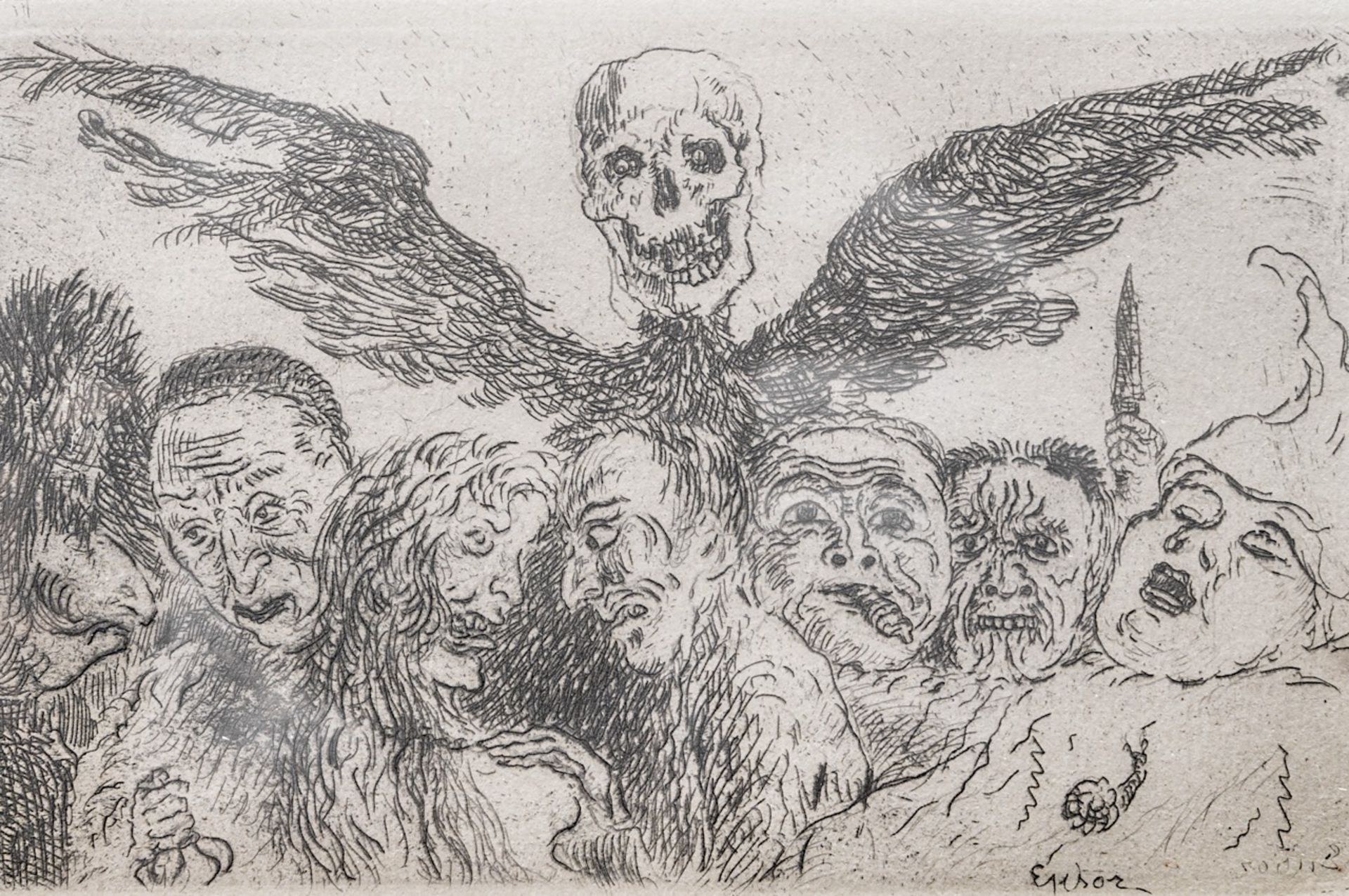 James Ensor (1860-1949), 'the deadly sins dominated by death' (1904), etching 8.4 x 13.4 cm. (3.3 x - Image 5 of 5
