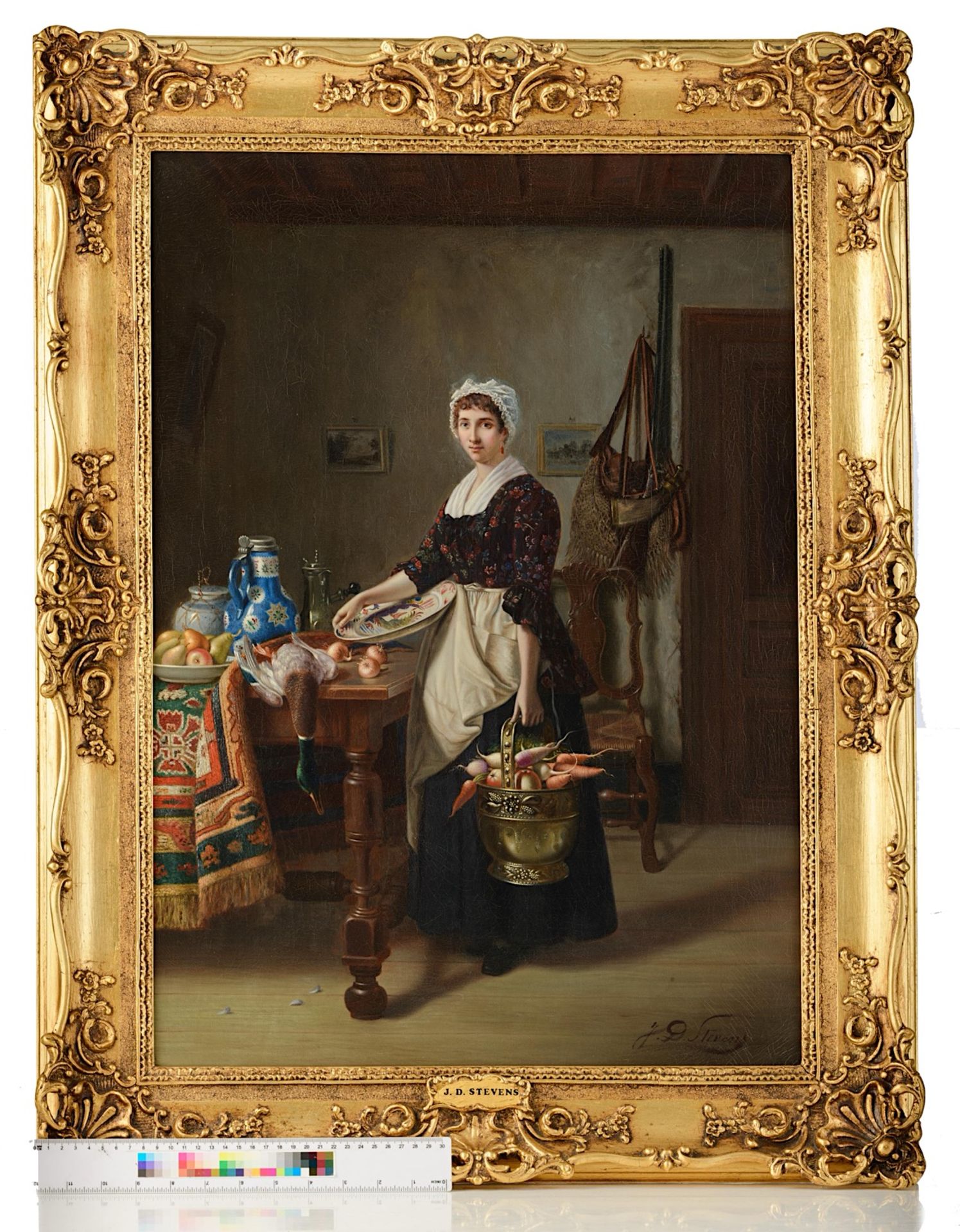 Jean-Daniel Stevens (1850-1920), the maid preparing the meal, oil on canvas 50 x 71 cm. (19.6 x 27.9 - Image 10 of 10