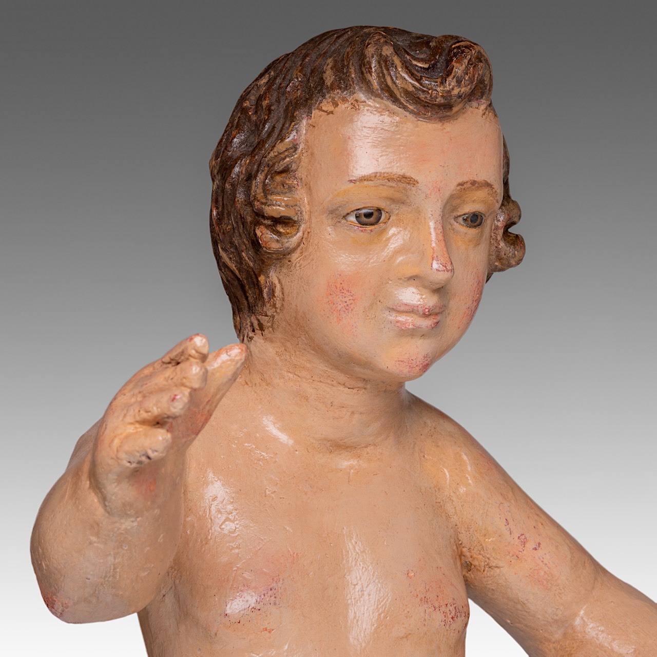 A polychrome wooden 'Bambino Gesu', 18thC, H 58 cm - Image 7 of 9