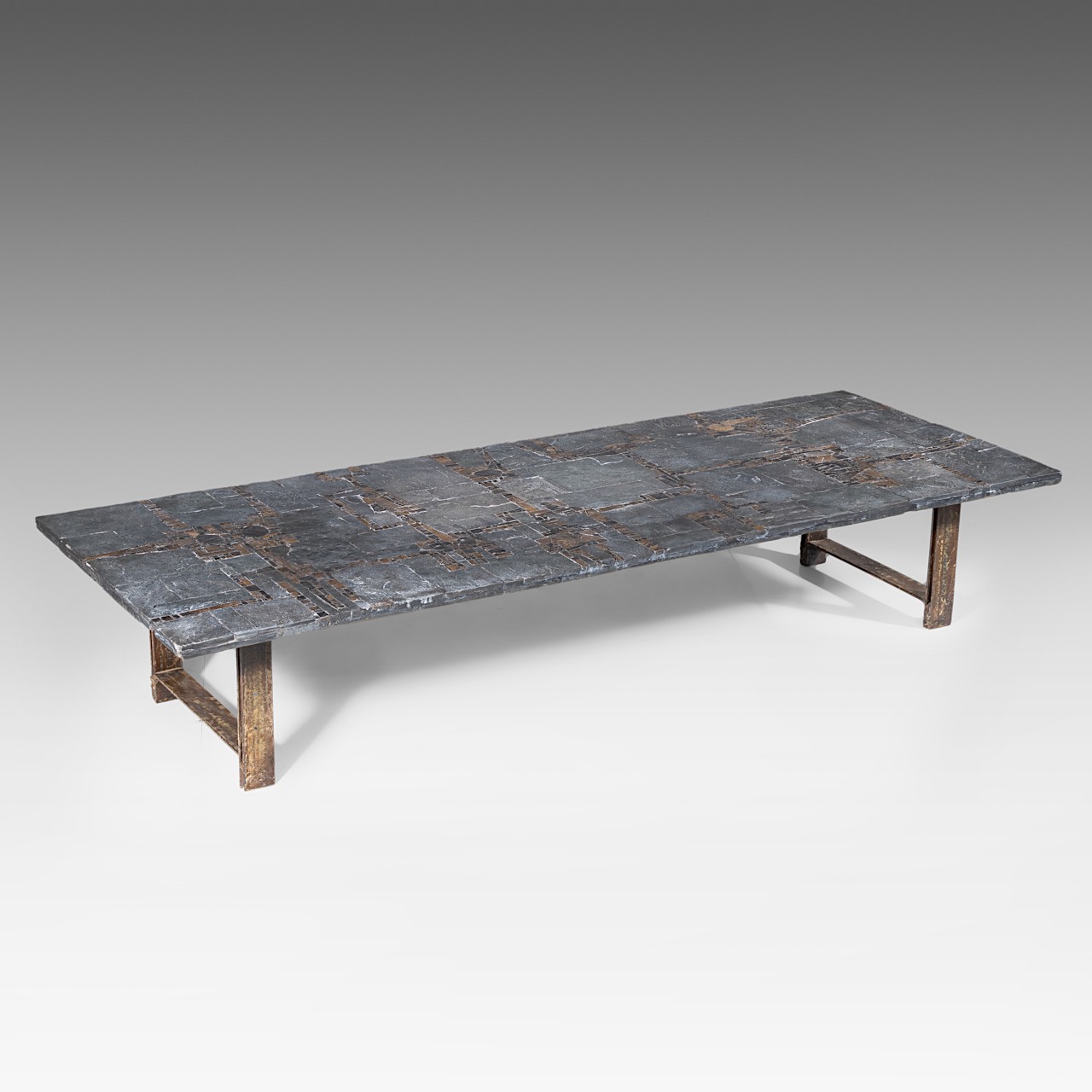 A vintage '60s Pia Manu coffee table, slate stone and gilt-glazed ceramic table top on a steel frame - Image 11 of 16