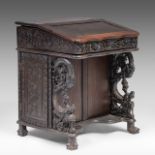 A compact South Chinese carved hardwood writing desk, 19thC, H 83 - W 66 - D 62 cm