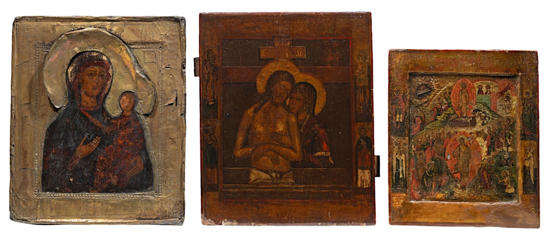 A collection of three Russian icons, 18th/19thC