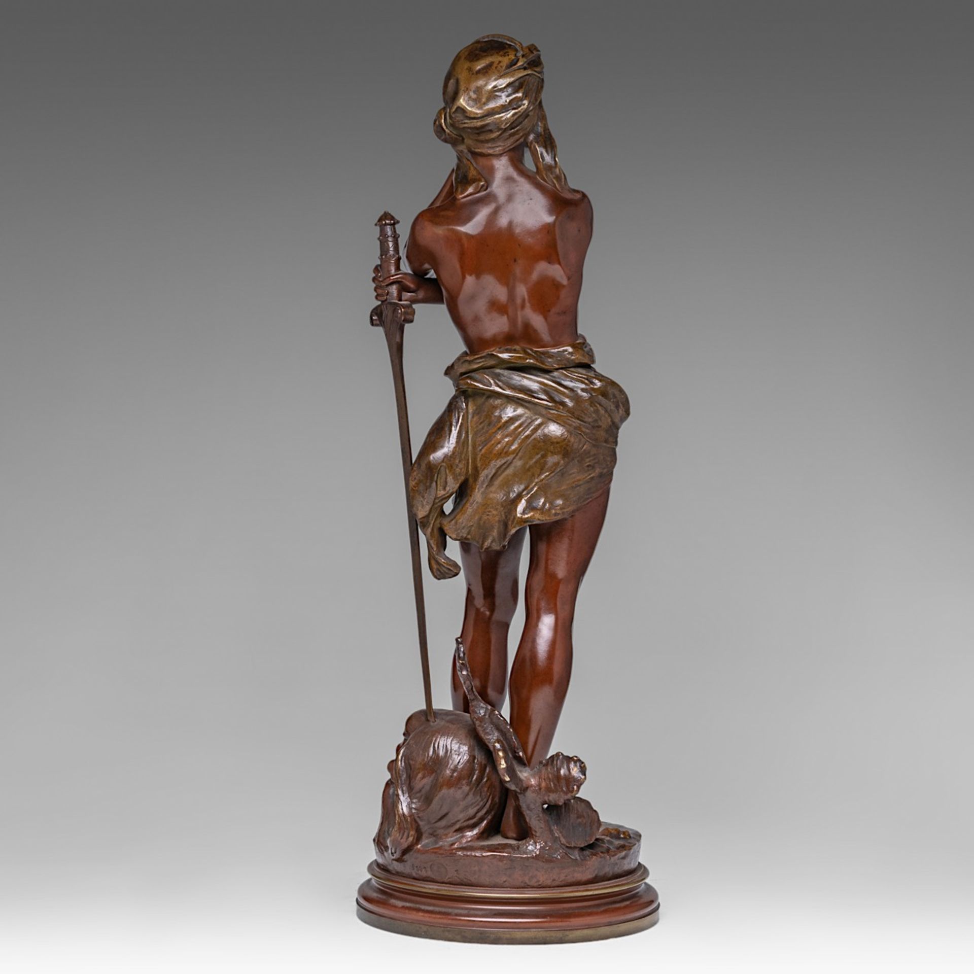 Henri Honore Ple (1853-1922), 'David Vainqueur', patinated bronze, H 61 cm - Image 4 of 7
