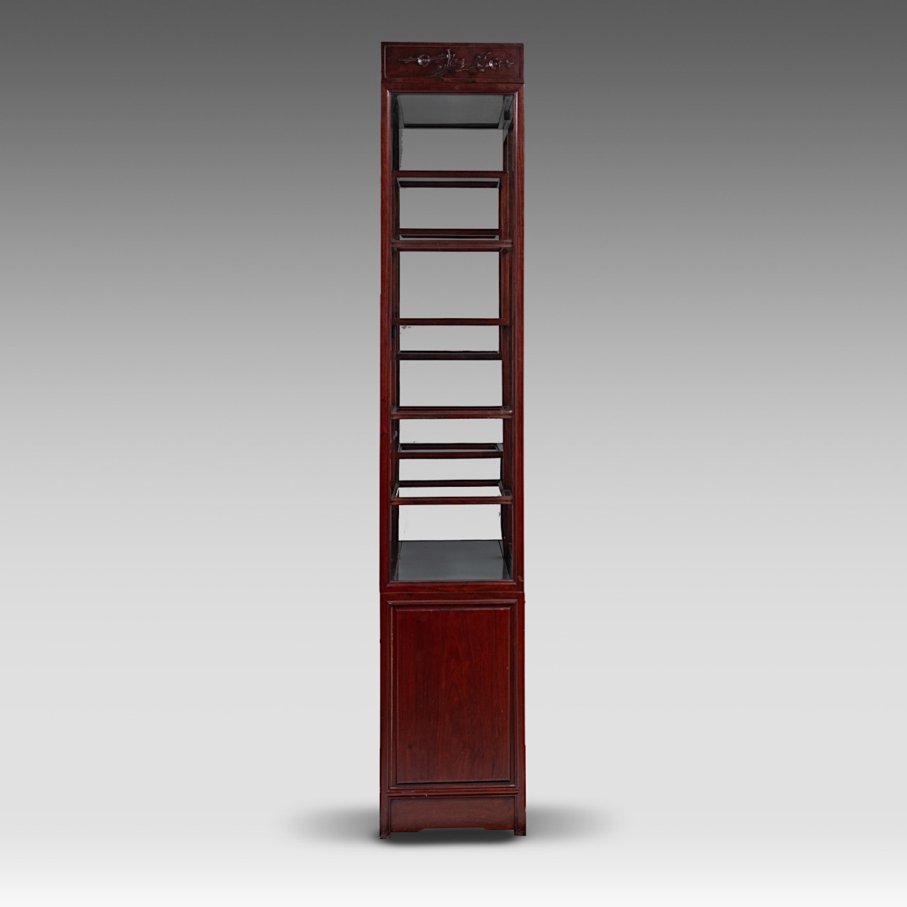 A Chinese hardwood display cabinet, with glass doors, 20thC, H 192 - W 102 - 33,5 cm - Image 3 of 5