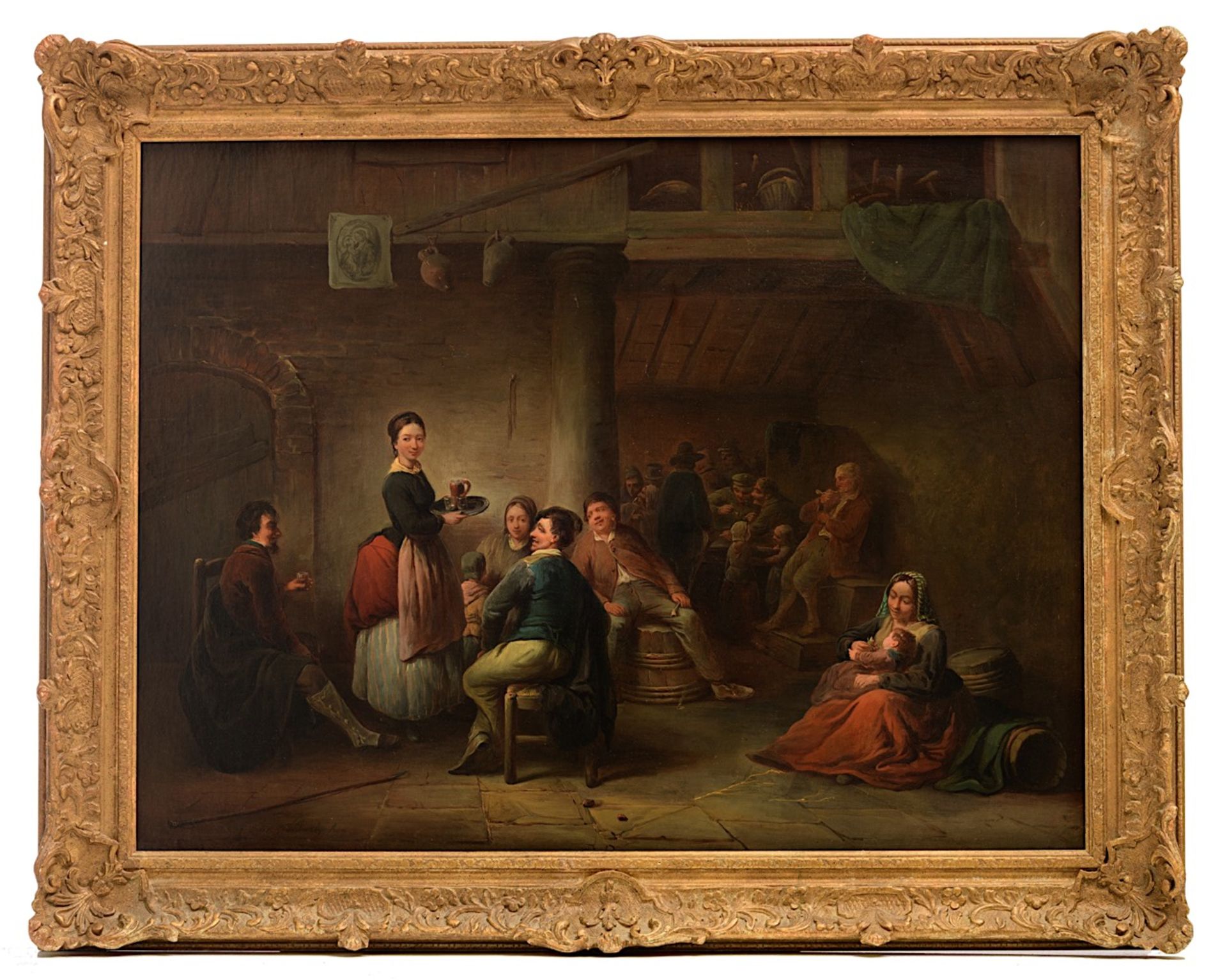 Felix Van den Eycken (19thC), a genre scene in the inn, oil on canvas 56 x 73 cm. (22.0 x 28.7 in.), - Bild 10 aus 16