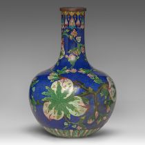 A Chinese cloisonne enamelled 'Nine Peaches' bottle vase, Republic period, H 47,5 cm