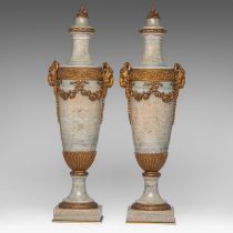 A fine pair of Neoclassical oblong cassolettes, marble with gilt bronze mounts, H 56 cm
