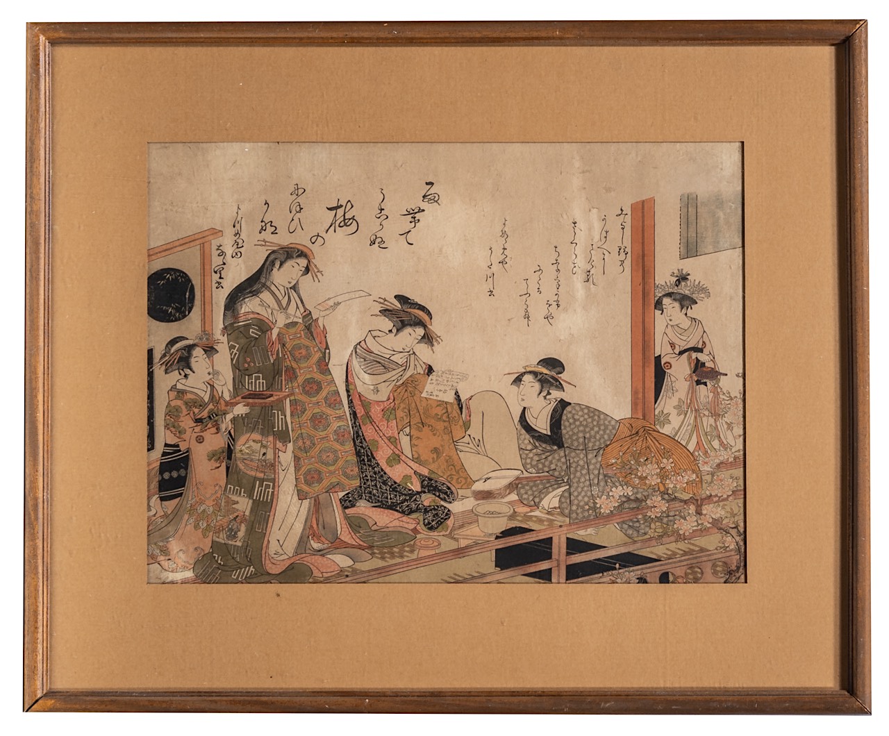 A large Japanese woodblock print by Kitao Masanobu (1761-1816) and a triptych by Kunisada (1786-1865 - Image 9 of 10