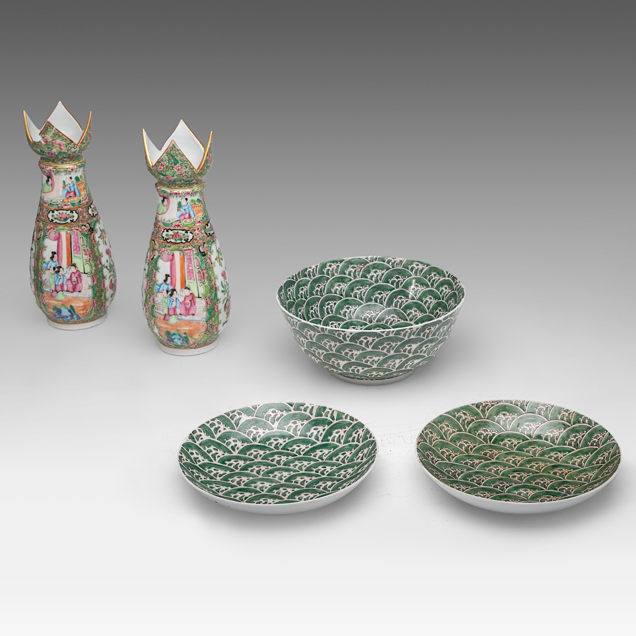 A small collection of Chinese famille verte, rose and Canton ware, incl. a famille rose figure of a - Image 3 of 19