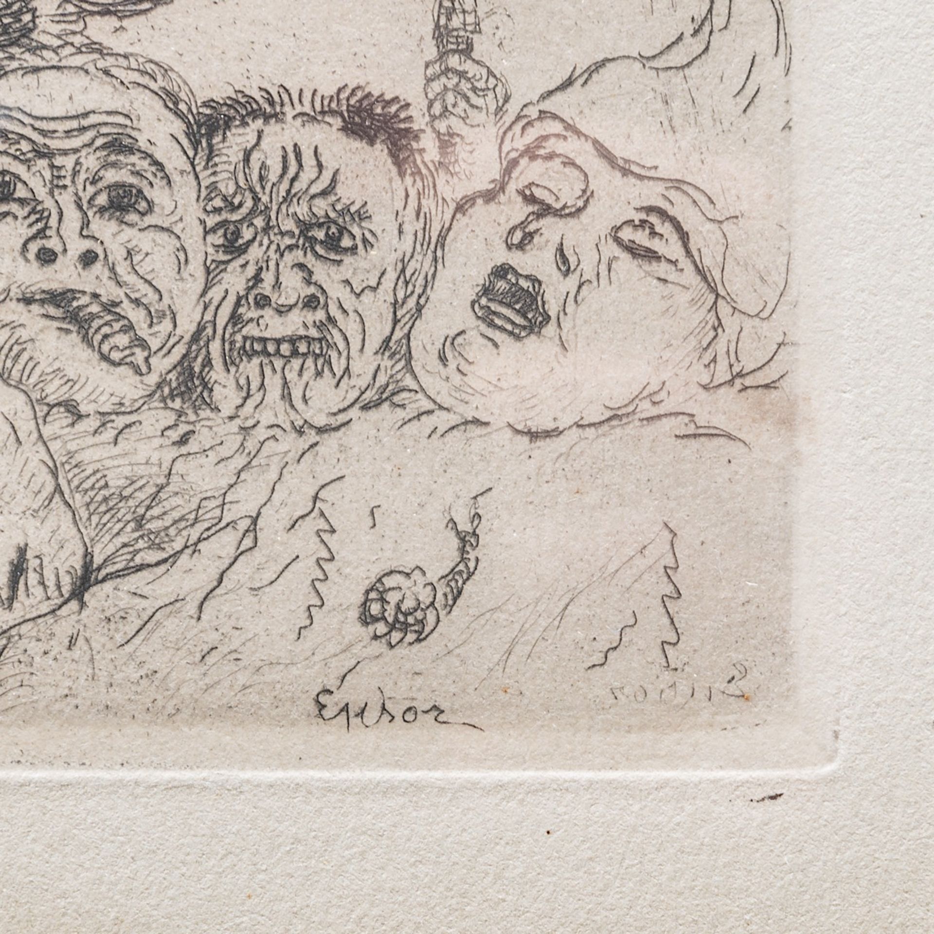 James Ensor (1860-1949), 'the deadly sins dominated by death' (1904), etching 8.4 x 13.4 cm. (3.3 x - Image 4 of 5