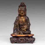 A Chinese gilt bronze figure of seated Bodhisattva Avalokiteshvara (Songzi Guanyin), late Ming, H 22