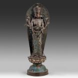 A remarkable Japanese champleve enamelled bronze statue of Senju Kannon, late Meiji (1868-1912), H 9