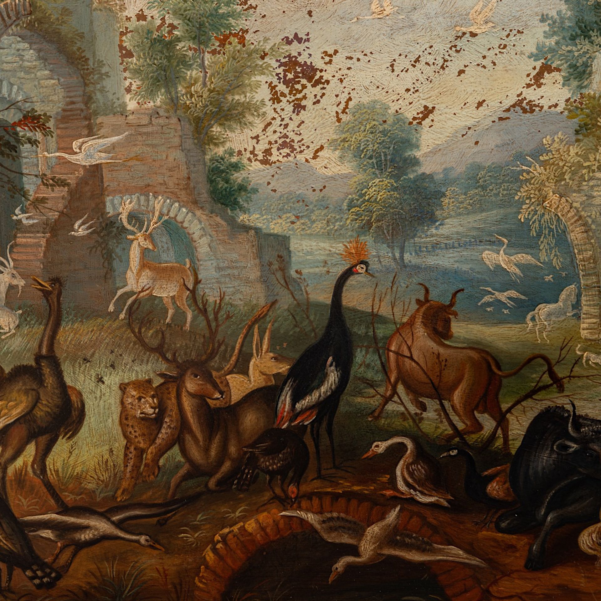 Attributed to Roelant Savery, 'Paradisical landscape with animals', oil on copper (+) 52 x 68 cm. (2 - Bild 5 aus 8