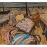 Albert Saverys (1886-1964), the fishing boat, oil on canvas 87 x 95 cm. (34 1/4 x 37.4 in.), Frame: