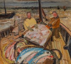 Albert Saverys (1886-1964), the fishing boat, oil on canvas 87 x 95 cm. (34 1/4 x 37.4 in.), Frame: