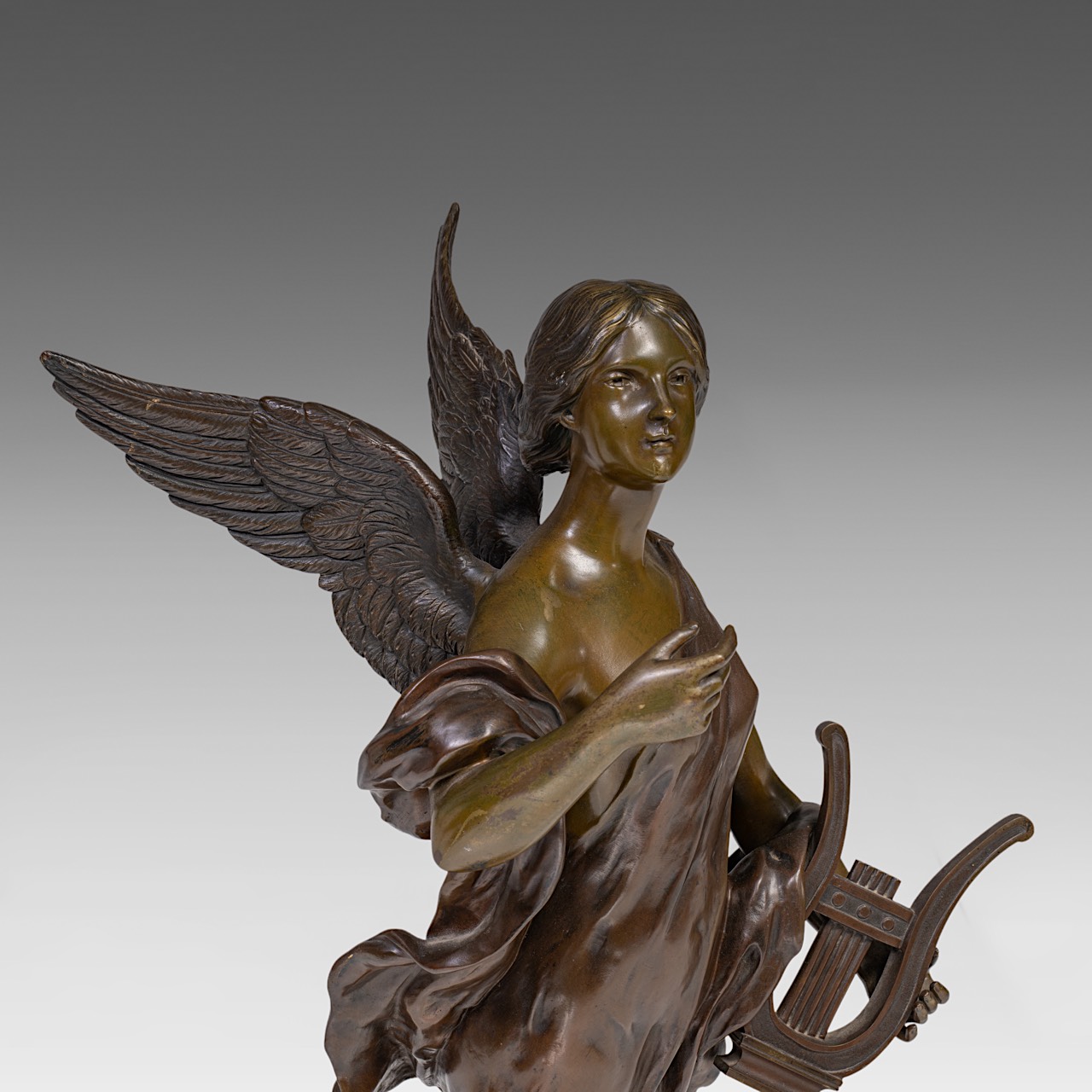 Pierre Etienne Daniel Campagne (1851-1914), 'L'inspiration', patinated bronze, H 85 cm - Image 9 of 26