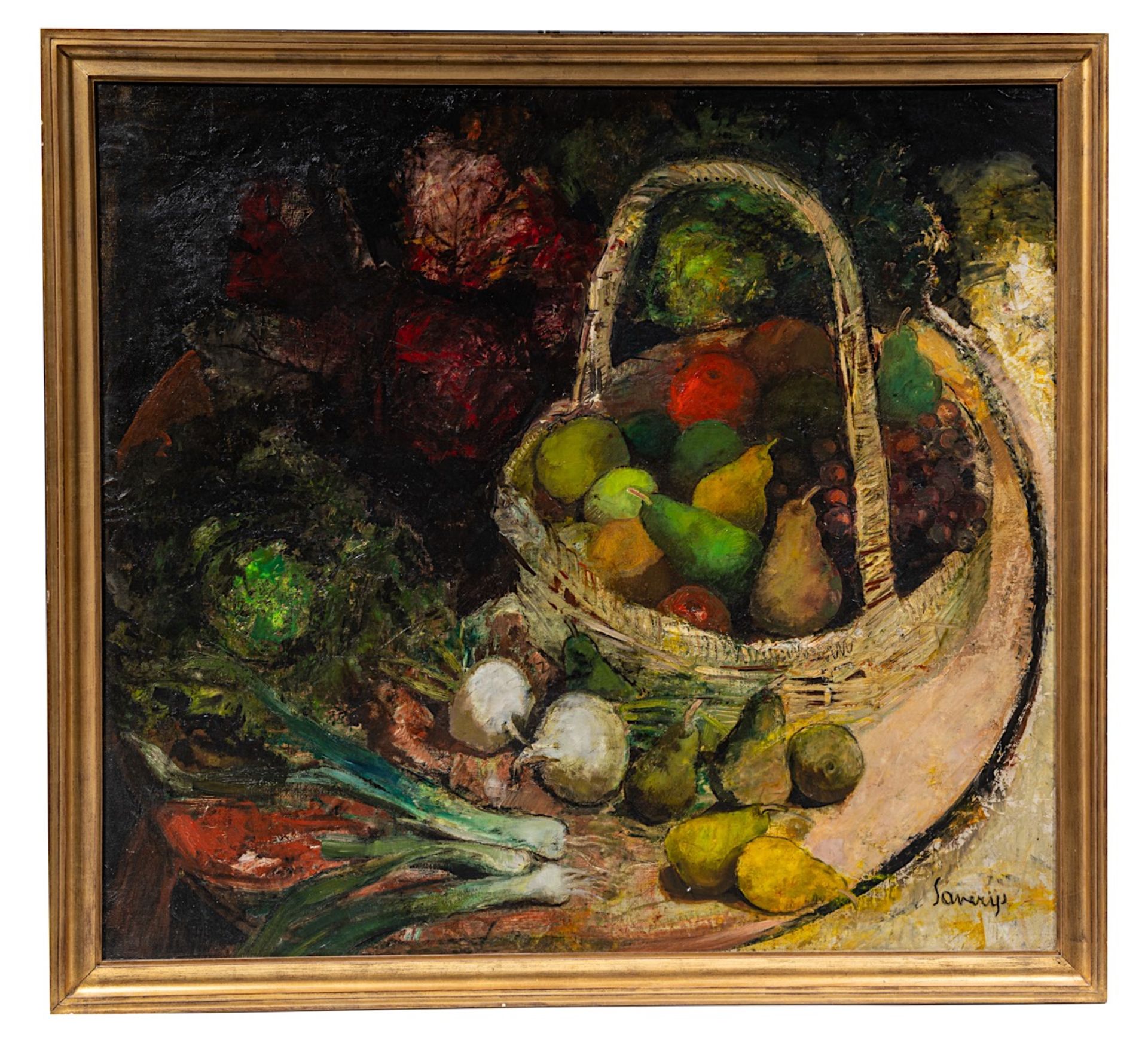 Albert Saverys (1886-1964), still life with a fruit basket, oil on canvas 100 x 110 cm. (39.3 x 43.3 - Bild 2 aus 6