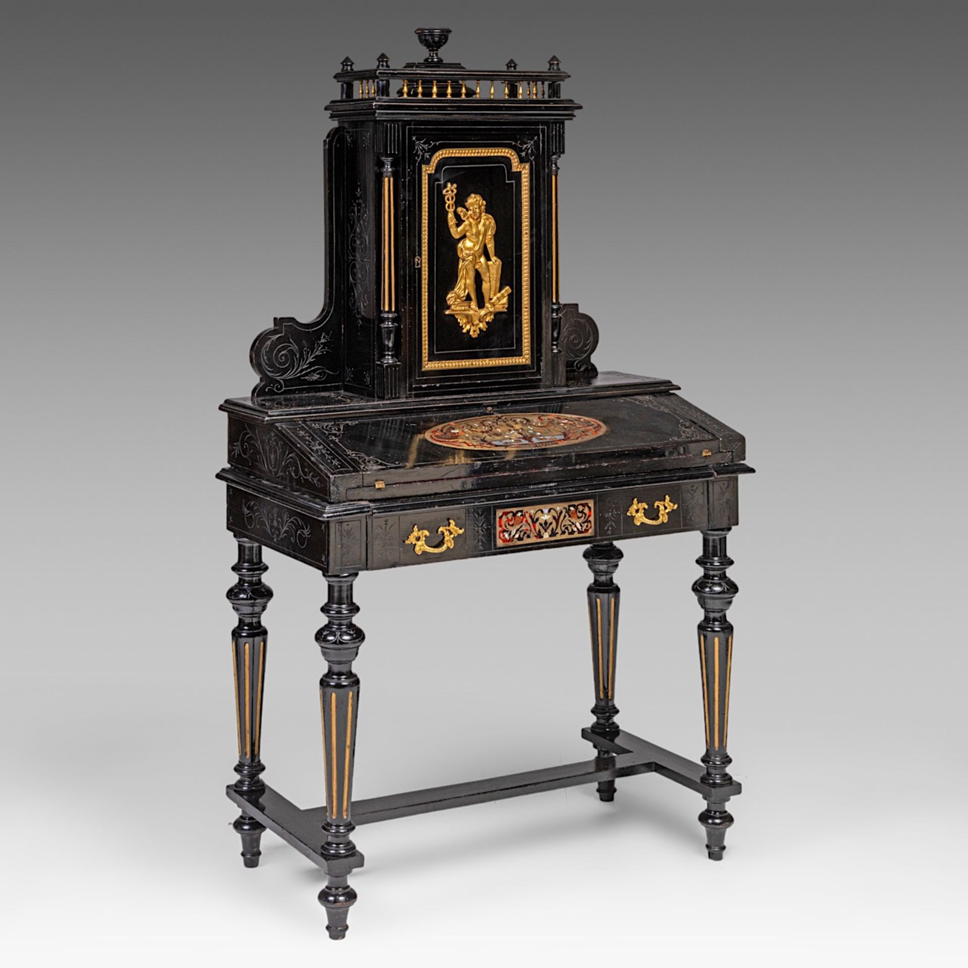 A Napoleon III (1852-1870) Boulle work secretaire with gilt bronze mounts, H 152 cm - W 90 cm - D 48