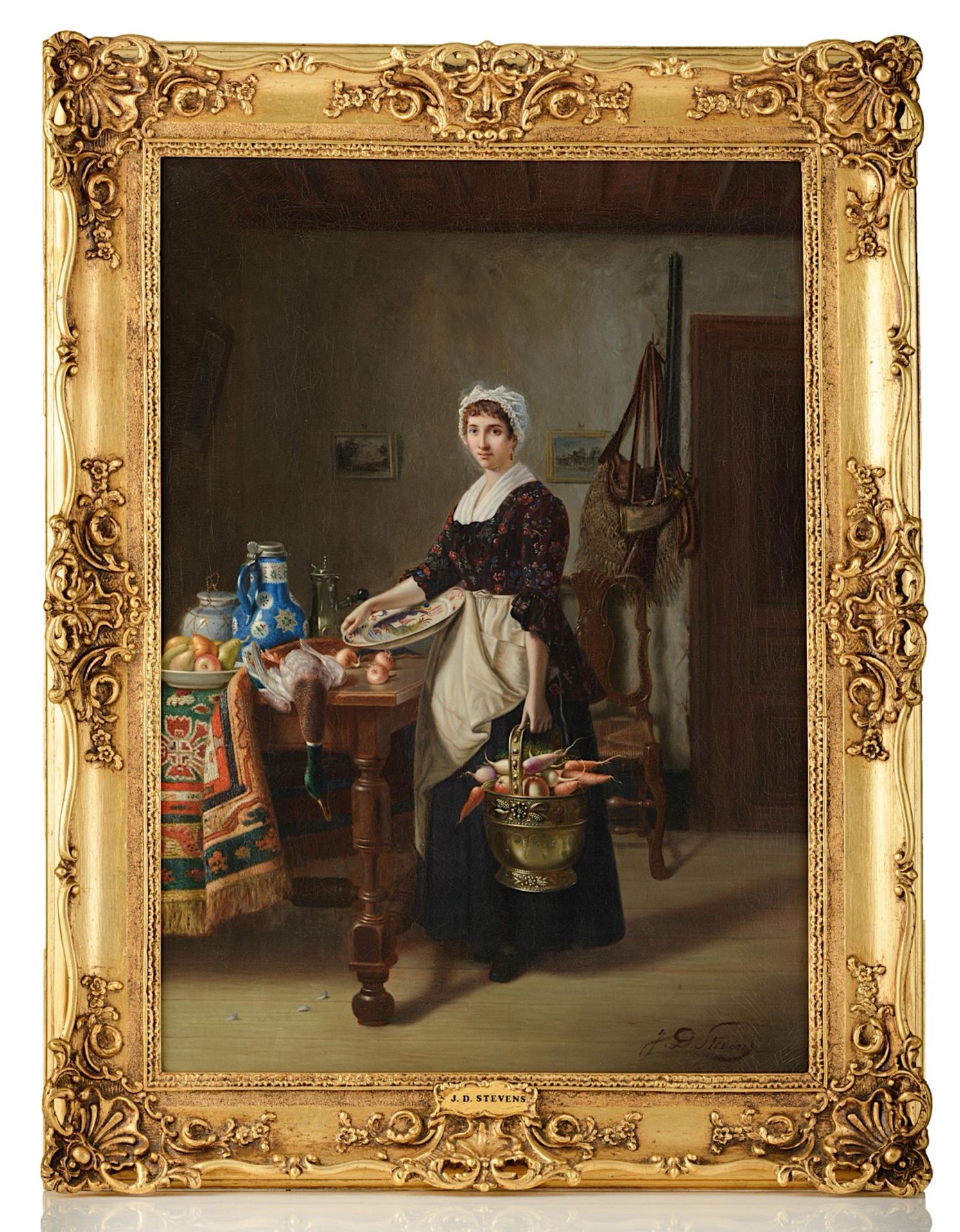 Jean-Daniel Stevens (1850-1920), the maid preparing the meal, oil on canvas 50 x 71 cm. (19.6 x 27.9 - Image 2 of 10
