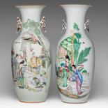 A Chinese Qianjiangcai and a famille rose vase, both with a signed text, Republic period, H 58 cm