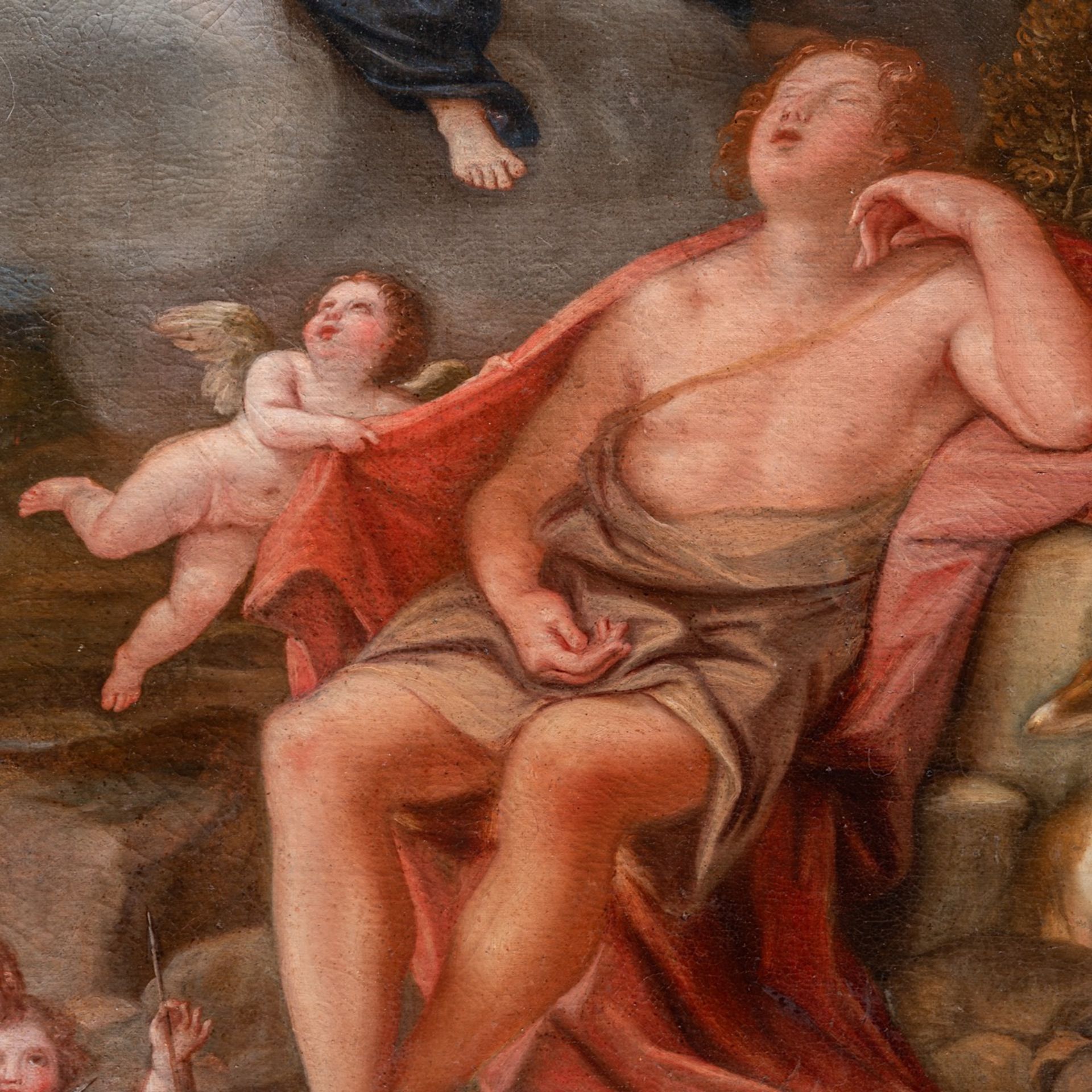 No visible signature, 'Diana and Endymion', 18thC, oil on canvas 120 x 90 cm. (47.2 x 35.4 in.), Fra - Image 6 of 7