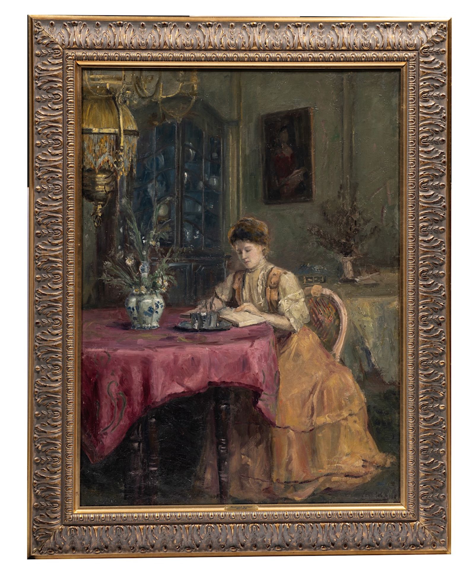 Ferdinand Willaert (1861-1931), lady sitting in a luxurious interior, oil on canvas 100 x 73 cm. (39 - Bild 2 aus 7
