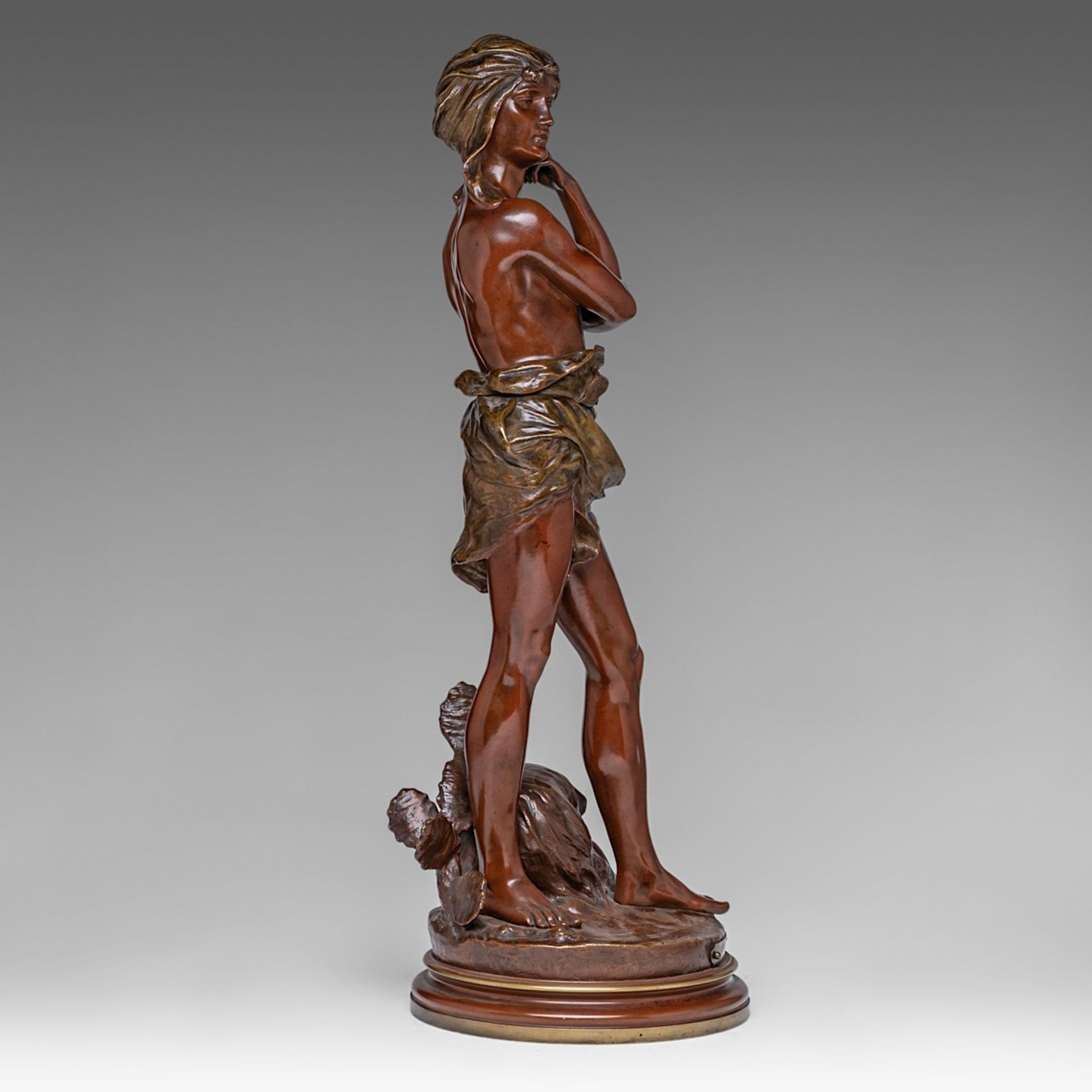 Henri Honore Ple (1853-1922), 'David Vainqueur', patinated bronze, H 61 cm - Image 5 of 7