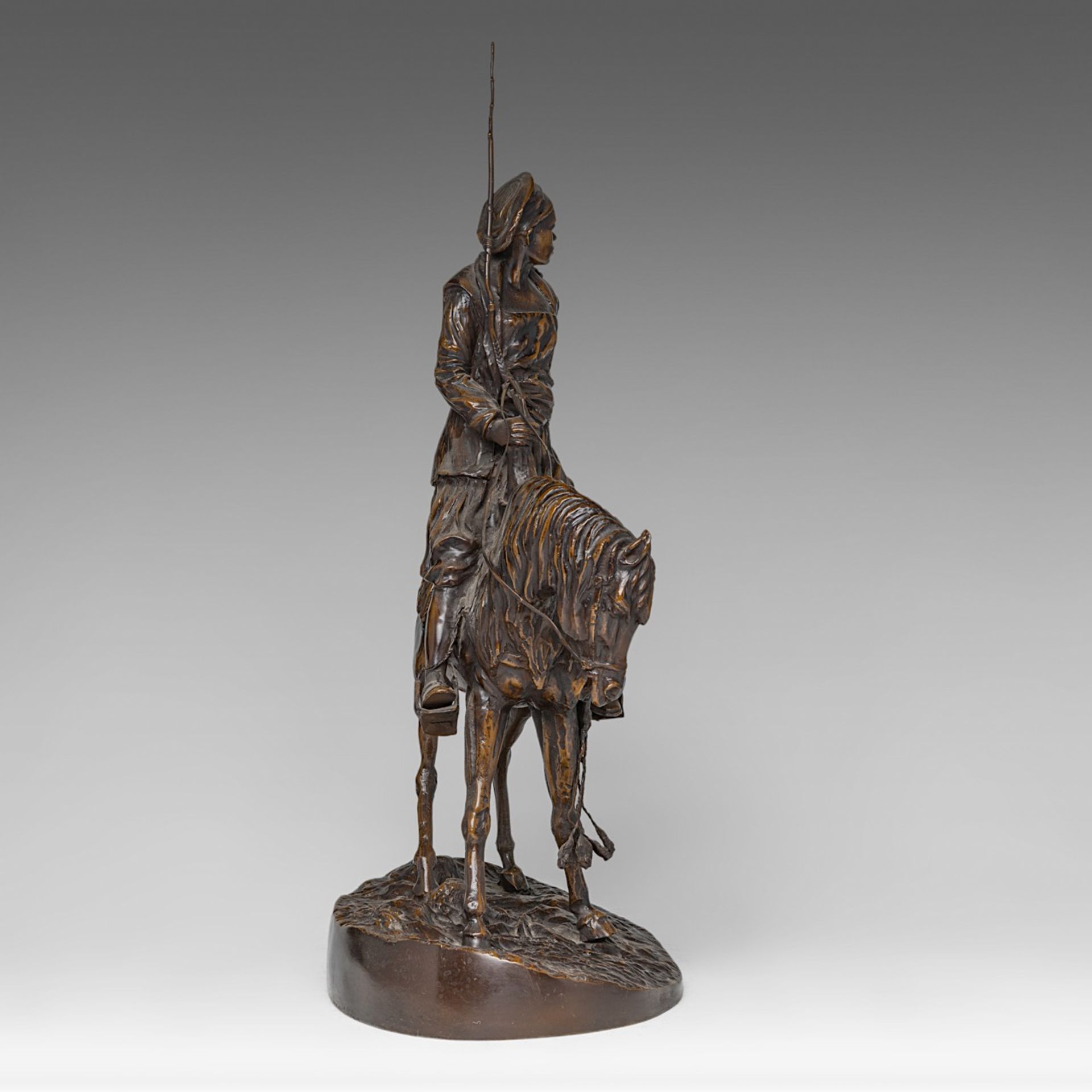 Pierre-Jules Mene (1810-1879), Arab horserider, patinated bronze, H 53 - W 36 cm - Image 5 of 7