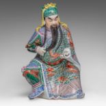 An impressive Chinese famille rose enamelled figure of 'Guandi', 20thC, H 63 cm