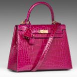 PREMIUM LOT - HERMES, Kelly Sellier 25 bag, Rose Pourpre Alligator Mississippiensi Lisse, with gilt