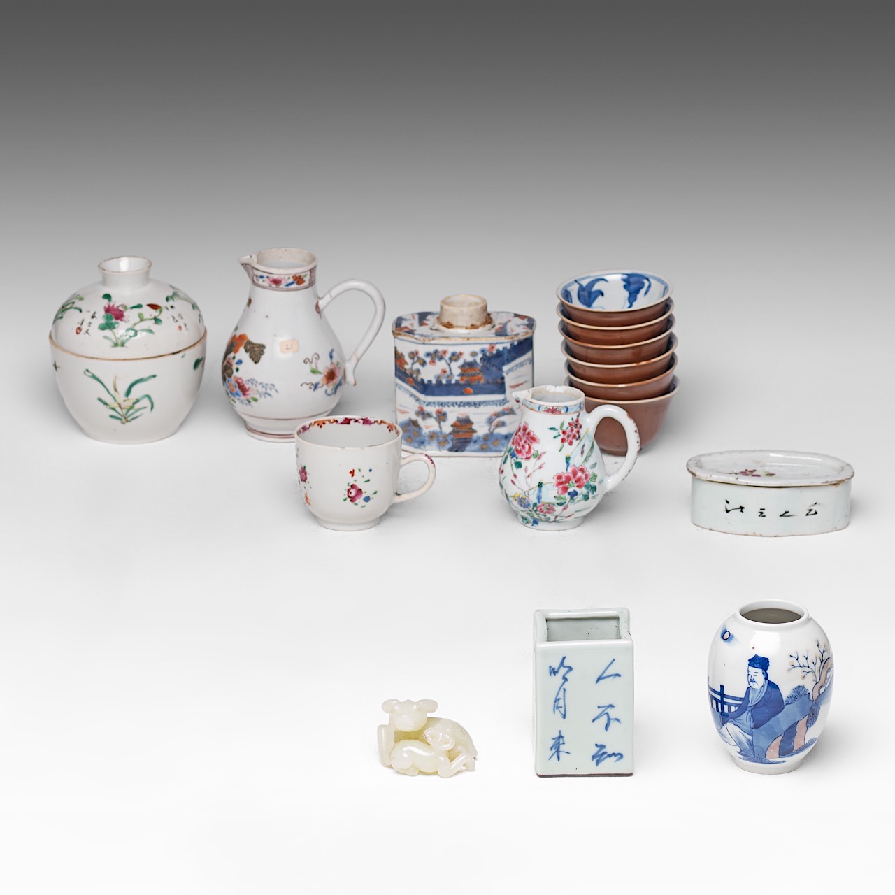 A collection of four Chinese scholar's objects, incl. a brush pot with inscriptions, late 18thC - ad