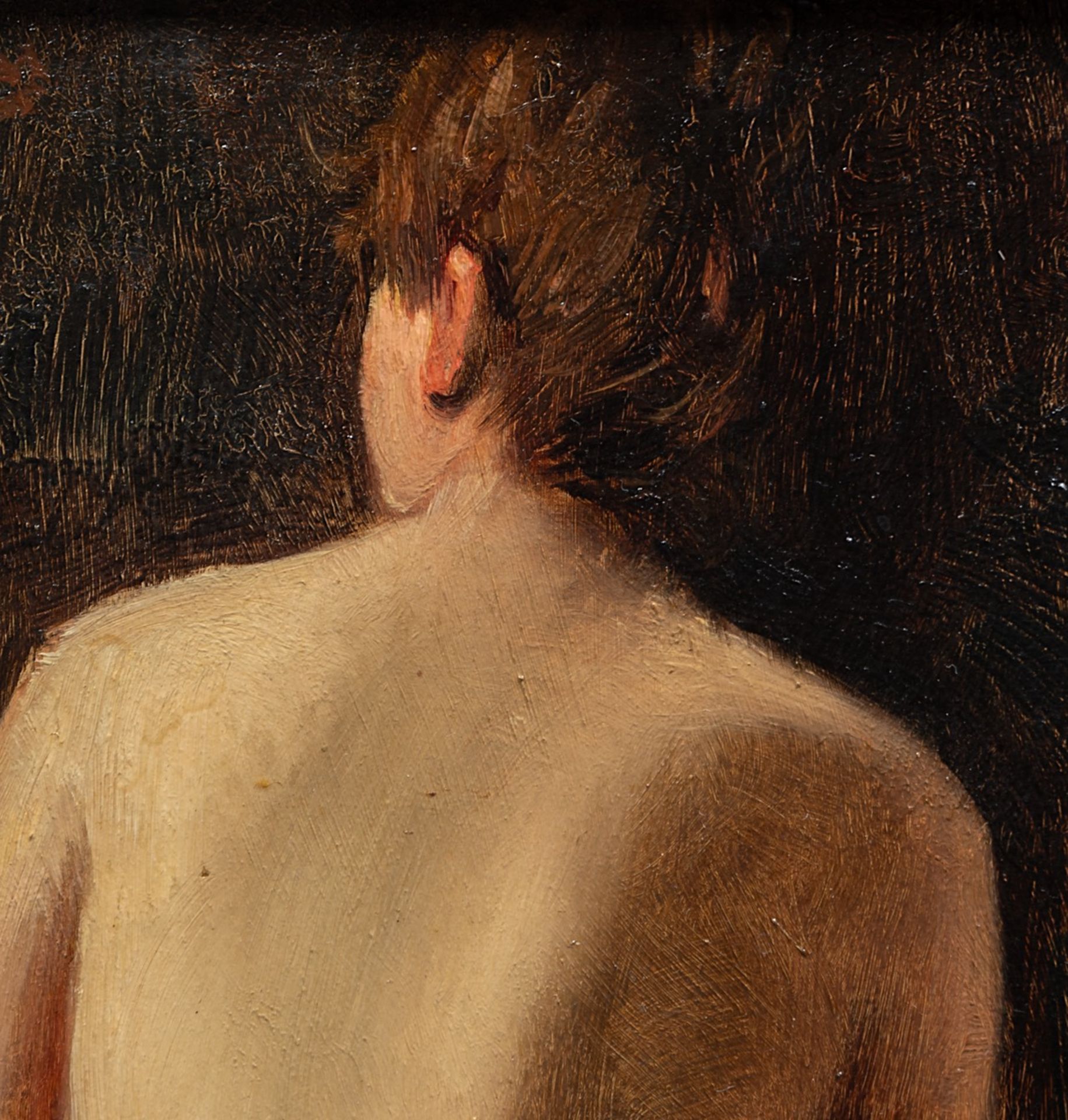 Josse Impens (1840-1905), female nude, seen from the back, oil on mahogany 21.5 x 16 cm. (8.4 x 6.3 - Bild 8 aus 9
