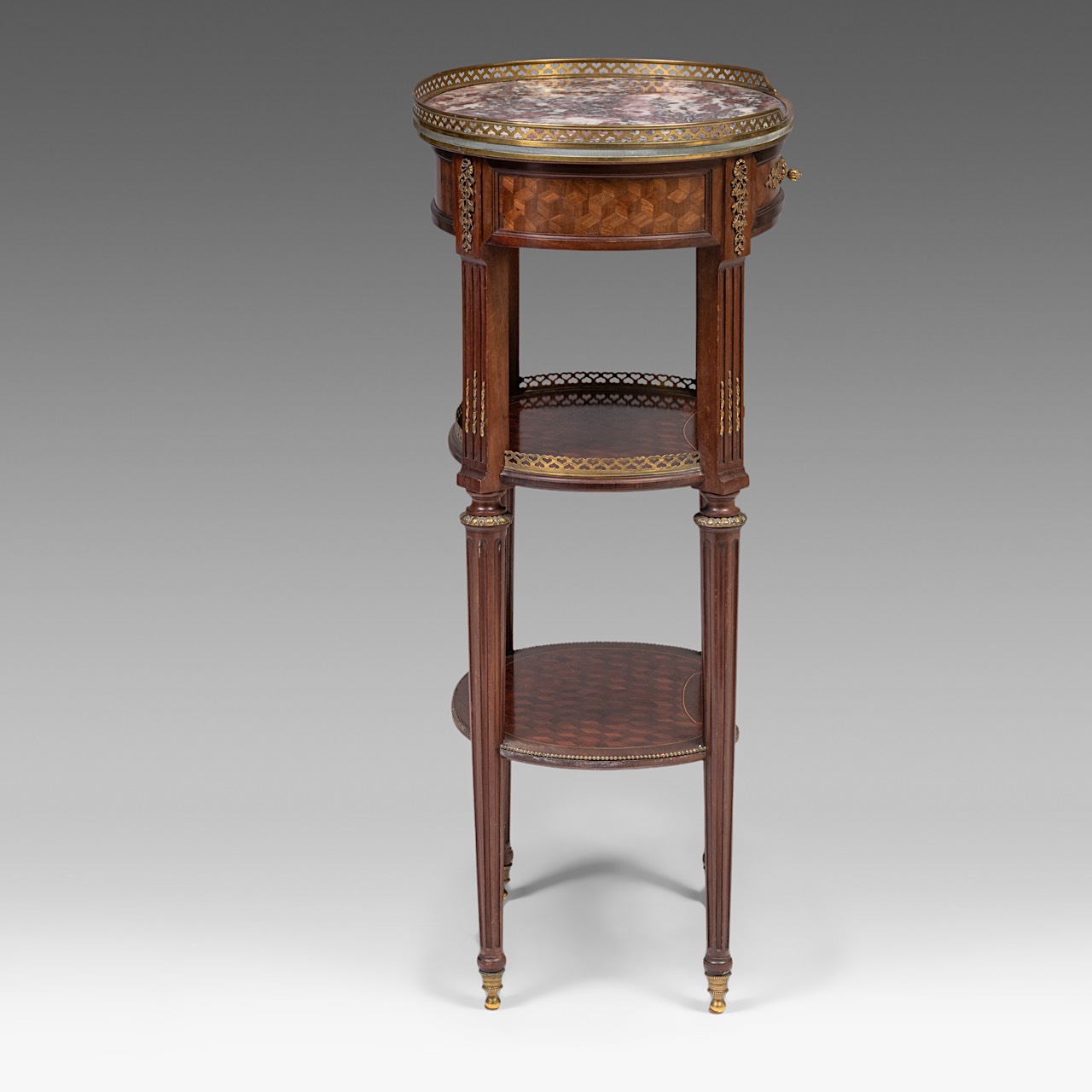 A Louis XVI-style marble-topped side table, signed Francois Linke (1855-1946), H 83,5 cm - W 44,5 cm - Image 5 of 9